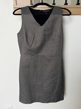 Banana Republic Black & Gold V-Neck Textured Midi Dress